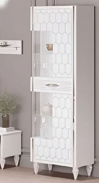 Гостиная Мария ГМР-01 Шкаф-витрина 1-но дверный Белый с серебром